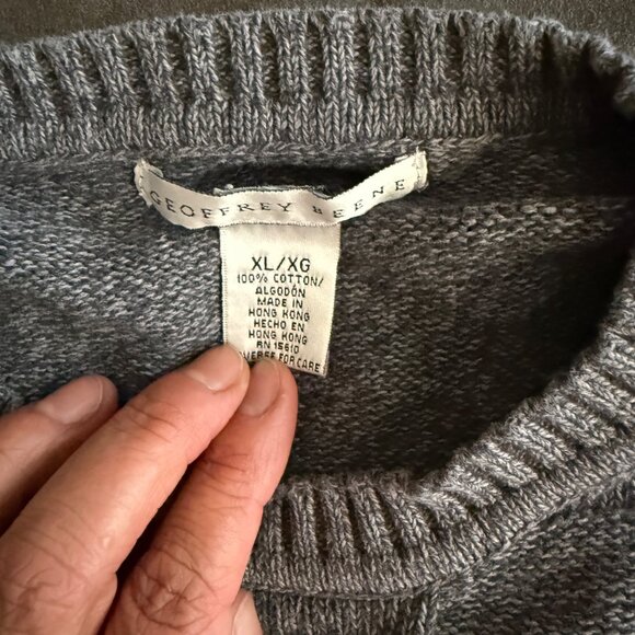 Geoffrey Beene Vintage Gray Crewneck Sweater XL 100% Cotton Knit Texture Mens Ca - Picture 3 of 4